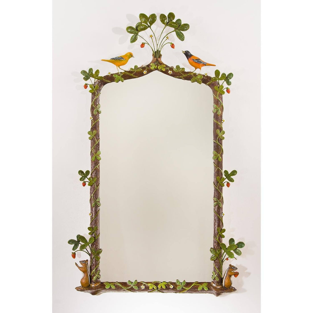 Animal Motifs Accented Strawberry Framed Mirror 27" x 44"