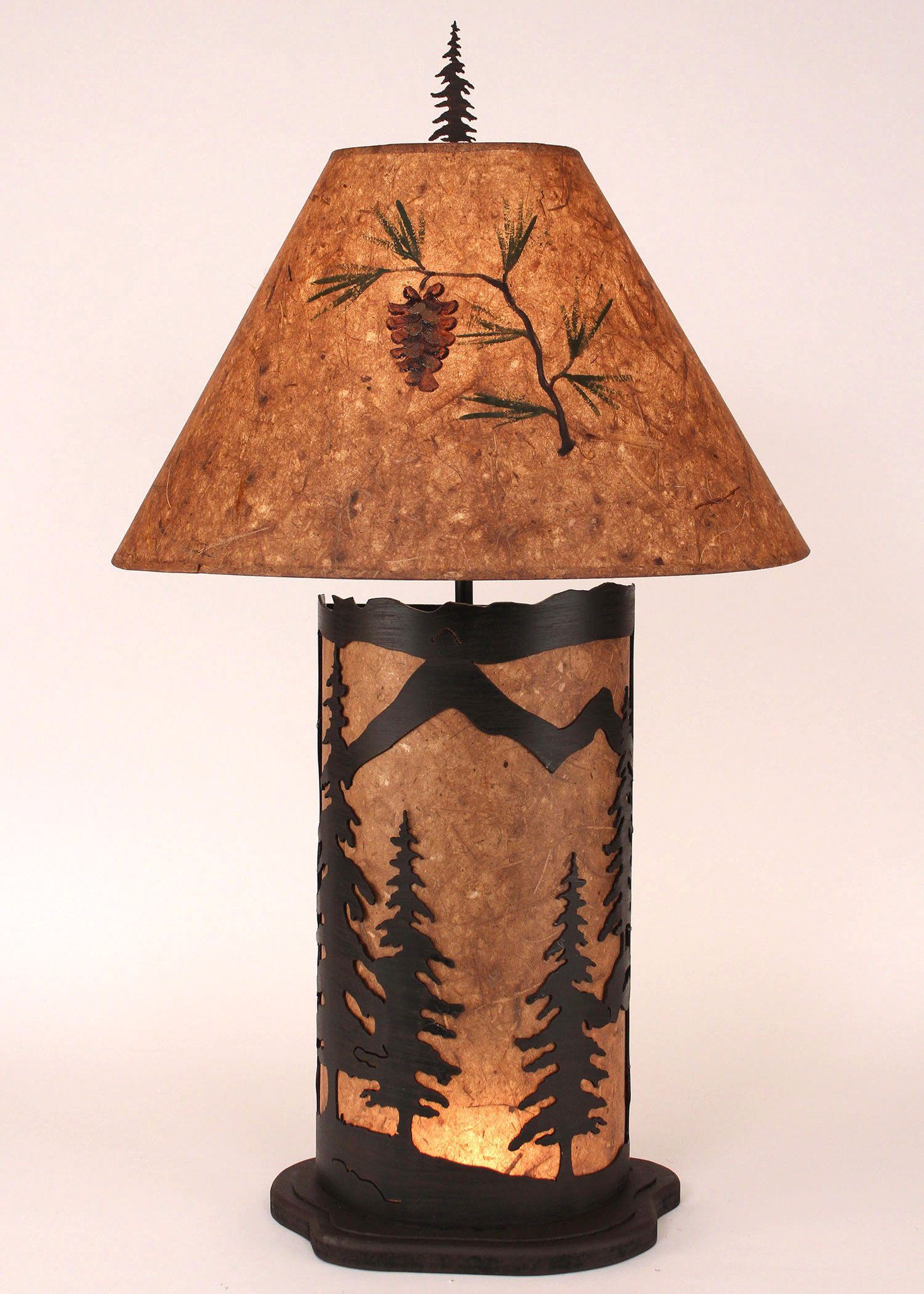 Large Mountain Scene Table Lamp with Kodiak Finish