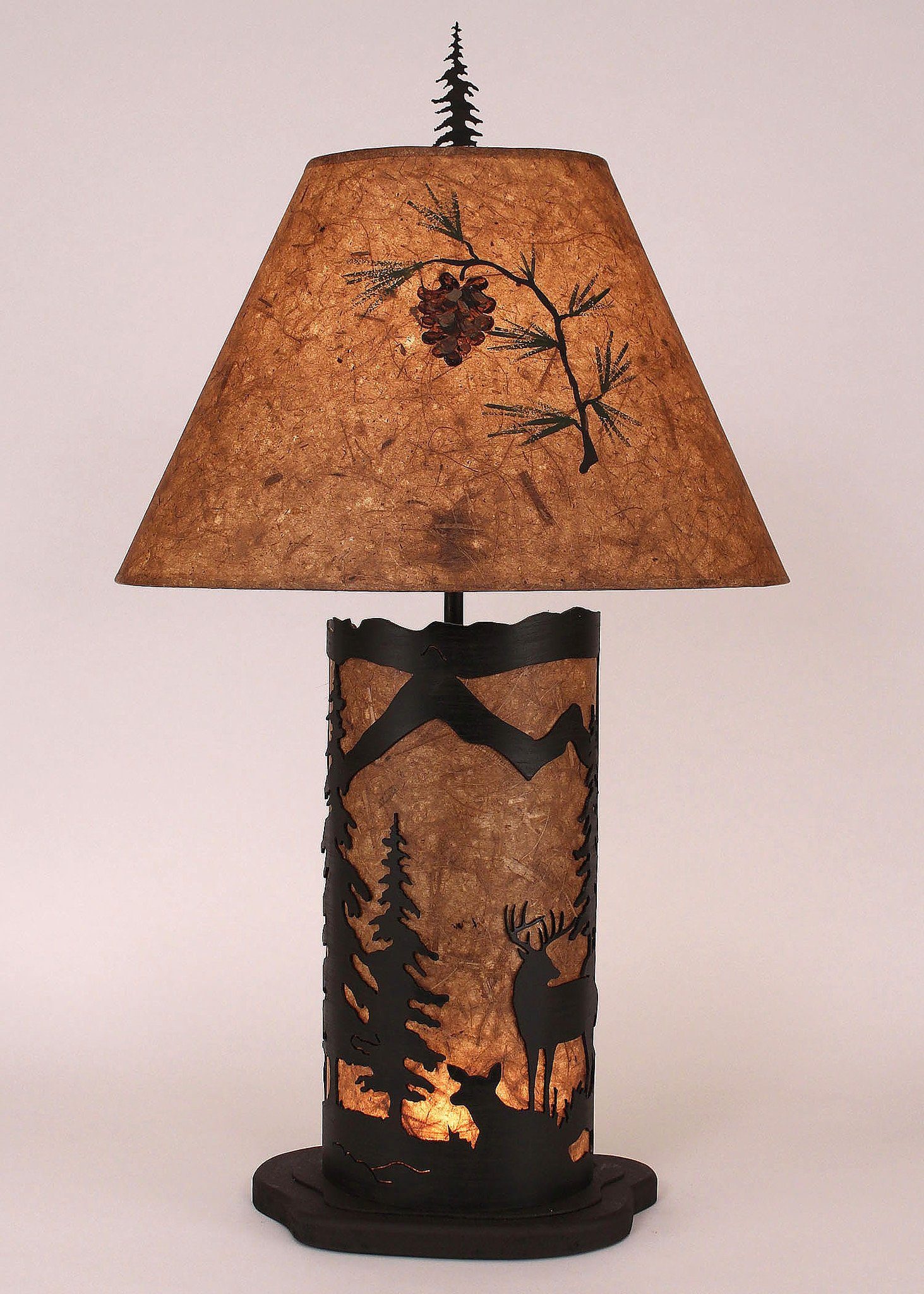 Small 32" H Deer Scene Panel Night Table Lamp